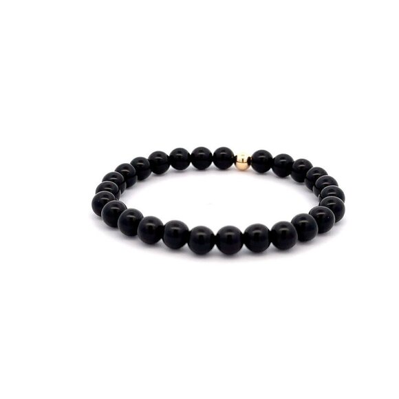 Natural Obsidian Gemstones 6mm Stretchable Bracelet 18k Gold Bead Charm - Picture 5 of 5